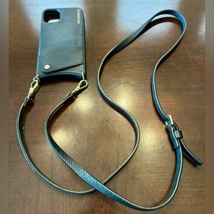 Bandolier iPhone 11 case (black leather, gold clasps)